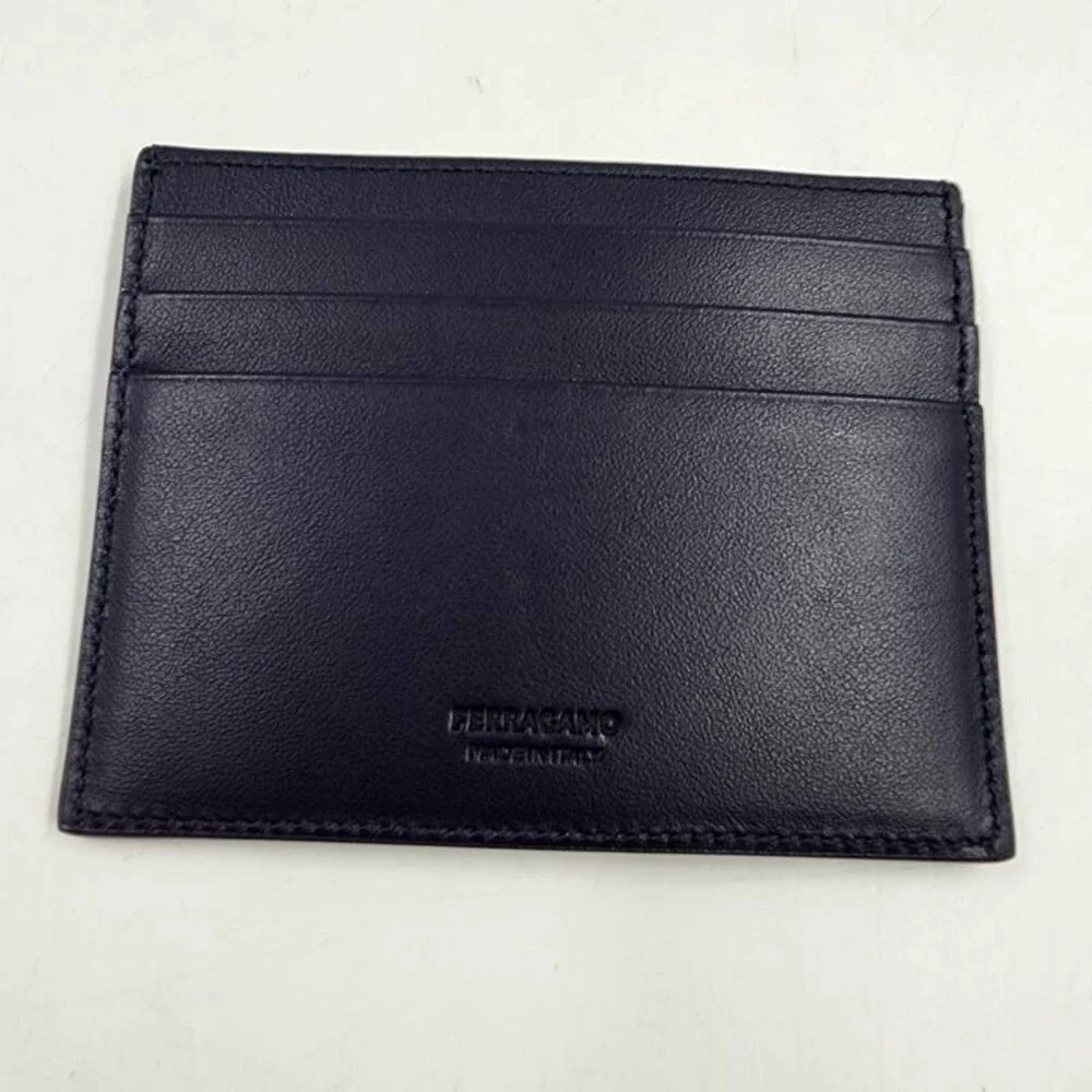 Ferragamo Leather Venna Logo Card Case Men's Midnight Open Top